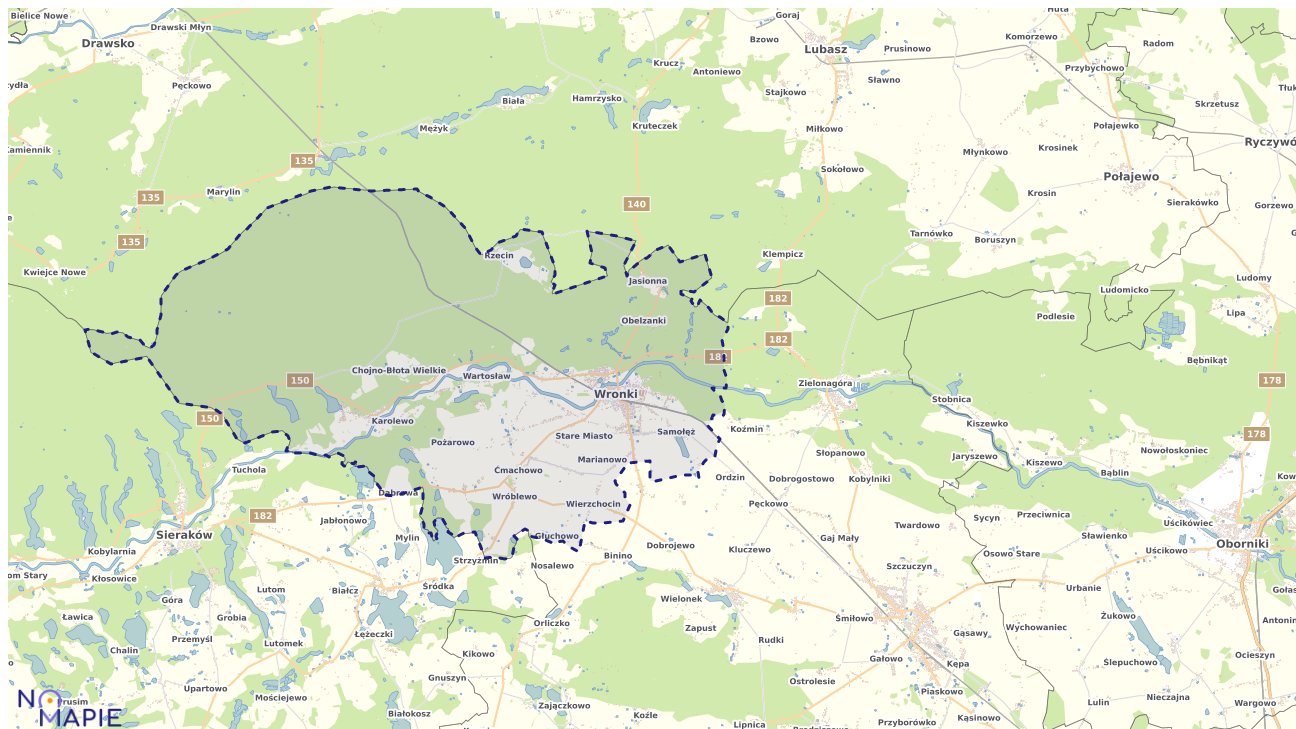 Mapa obszarów ochrony przyrody Wronek