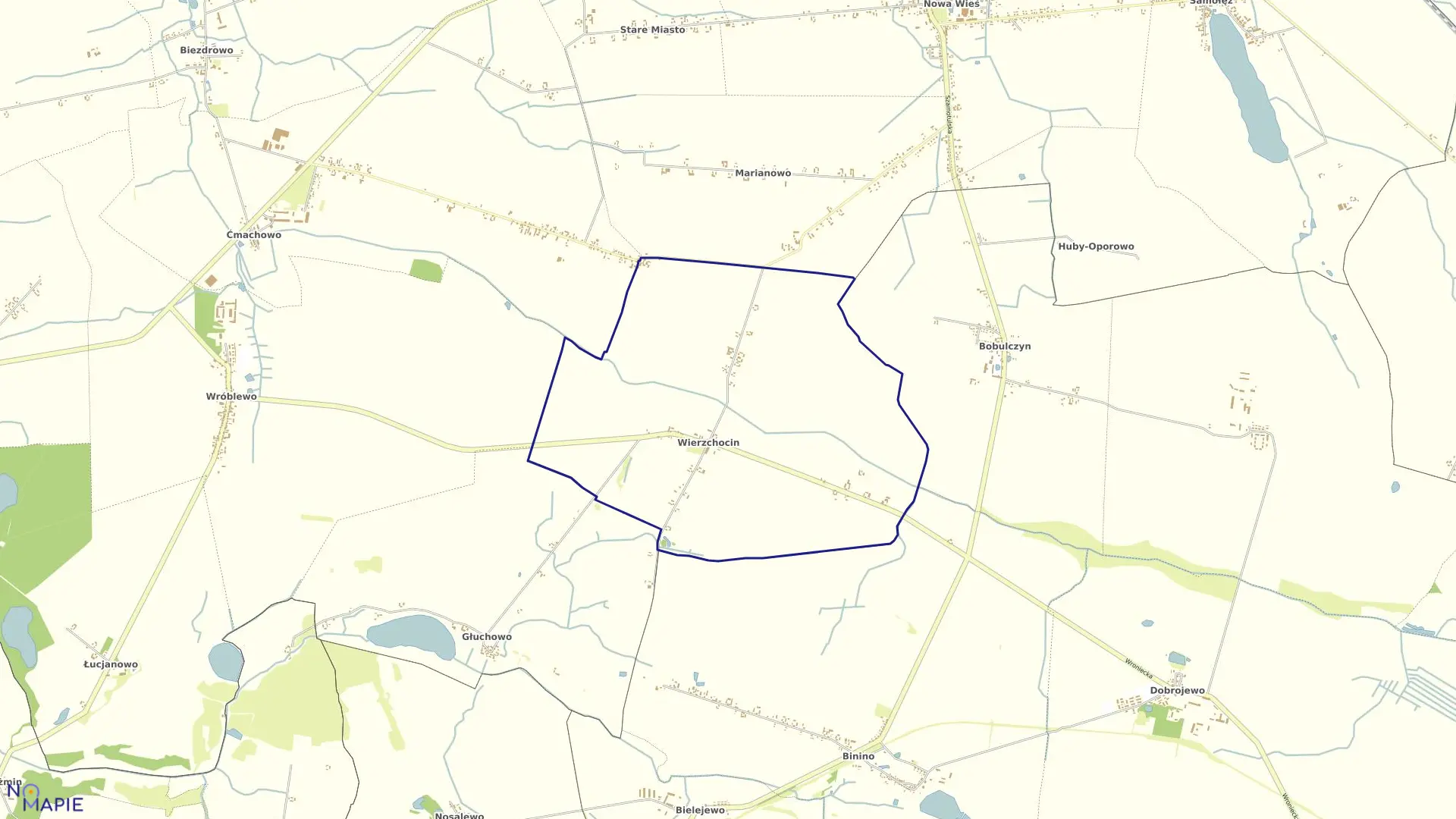 Mapa obrębu WIERZCHOCIN w gminie Wronki