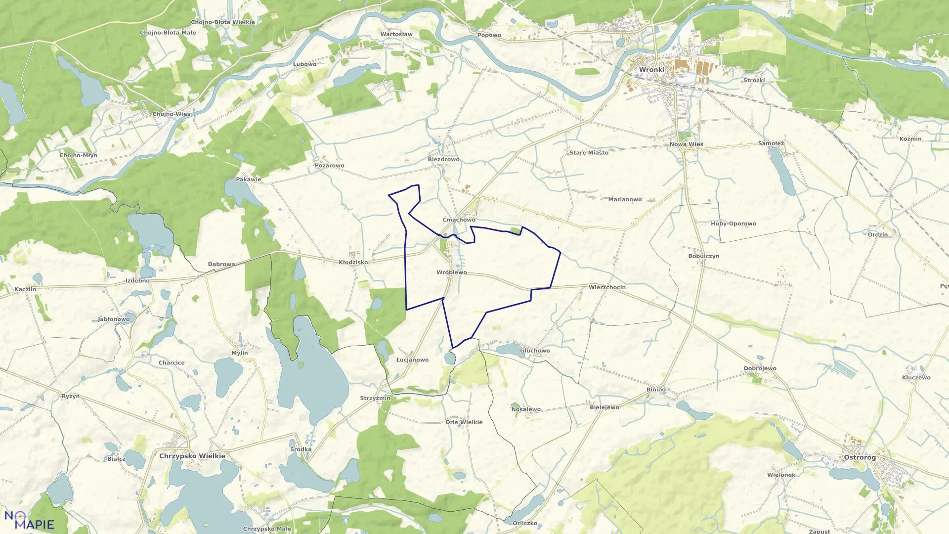 Mapa obrębu WRÓBLEWO w gminie Wronki